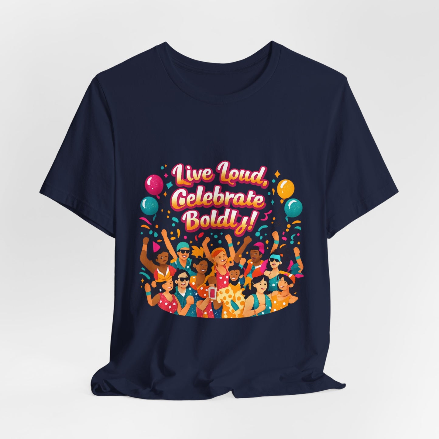 Celebrate Boldly T-Shirt | carnival confetti colorblocked neon brights