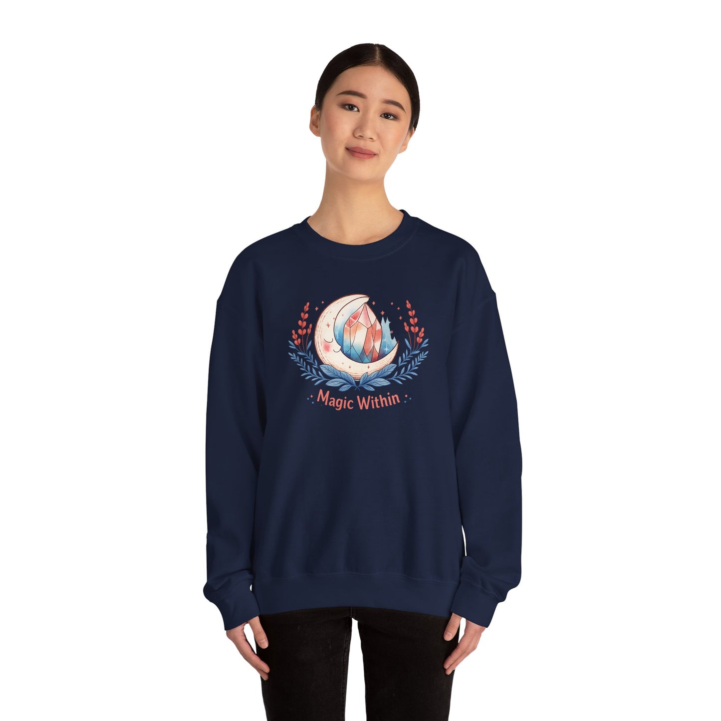Magic Within crystal wreath Sweatshirt | witchcore, moon phase, crystals