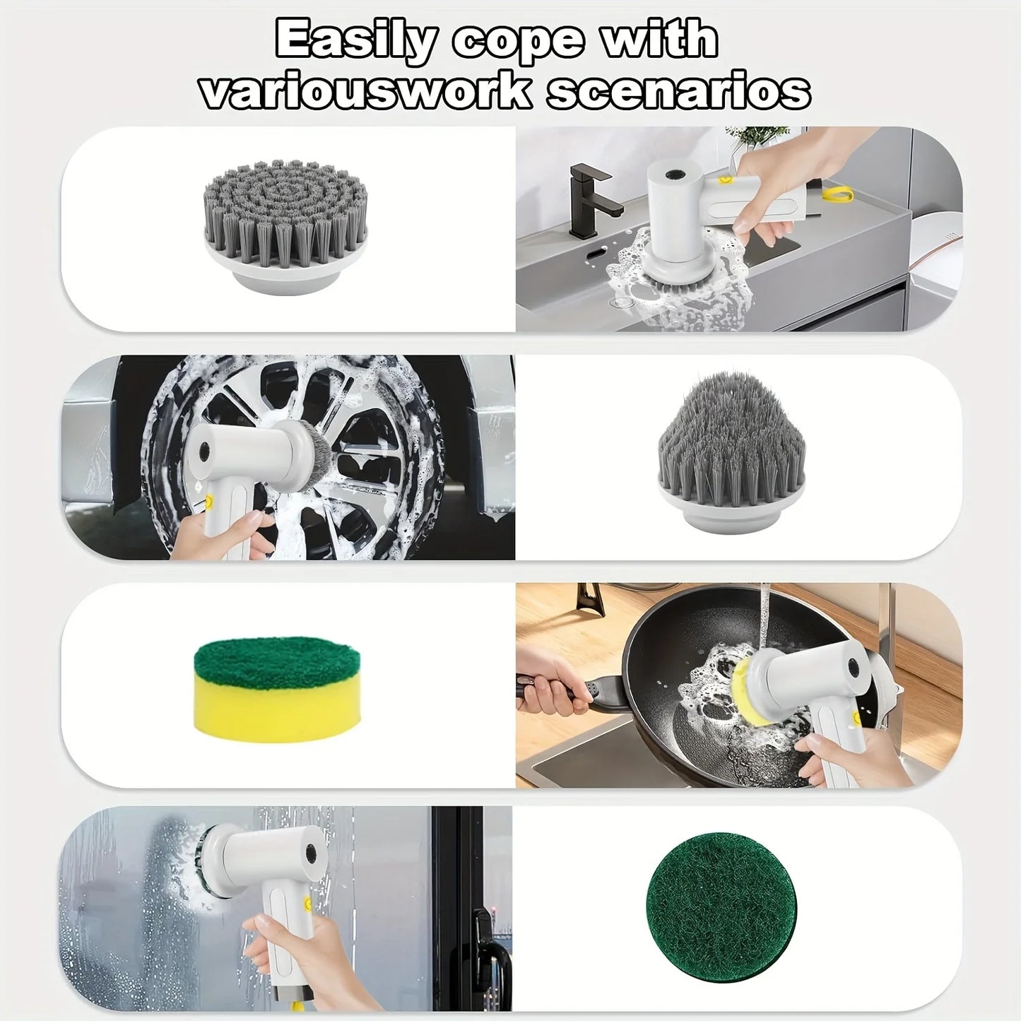 Electric Spin Scrubber, Cordless Shower Scrubber with Battery Level Display, 2 Speeds Electric Scrubber for Cleaning with 5 Repl