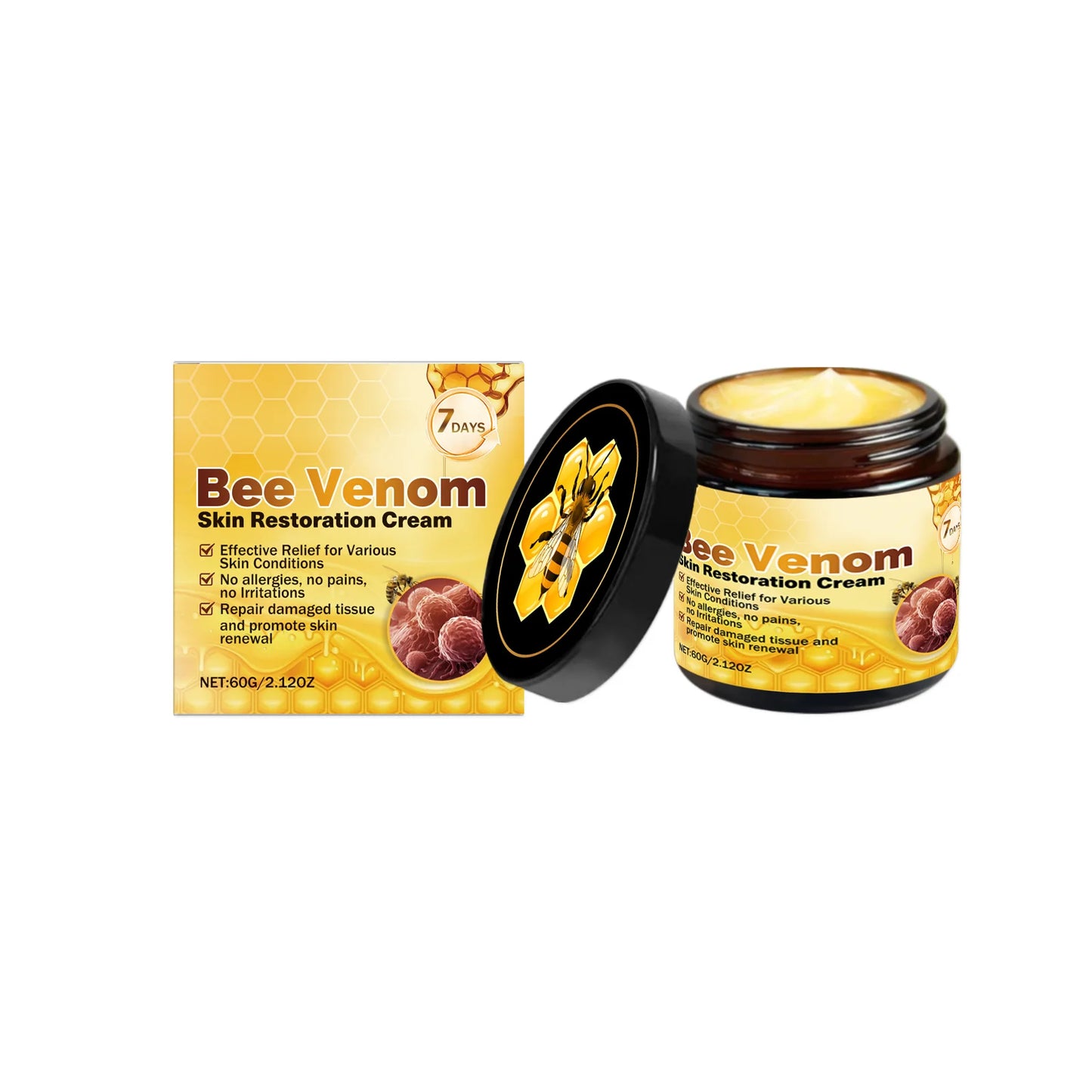 Bee Venom Cream for Sensitive Skin Care - Skin Barrier Repair Treatment Reduce Redness & Blemishes Skin Renewal Moisturizer 60g