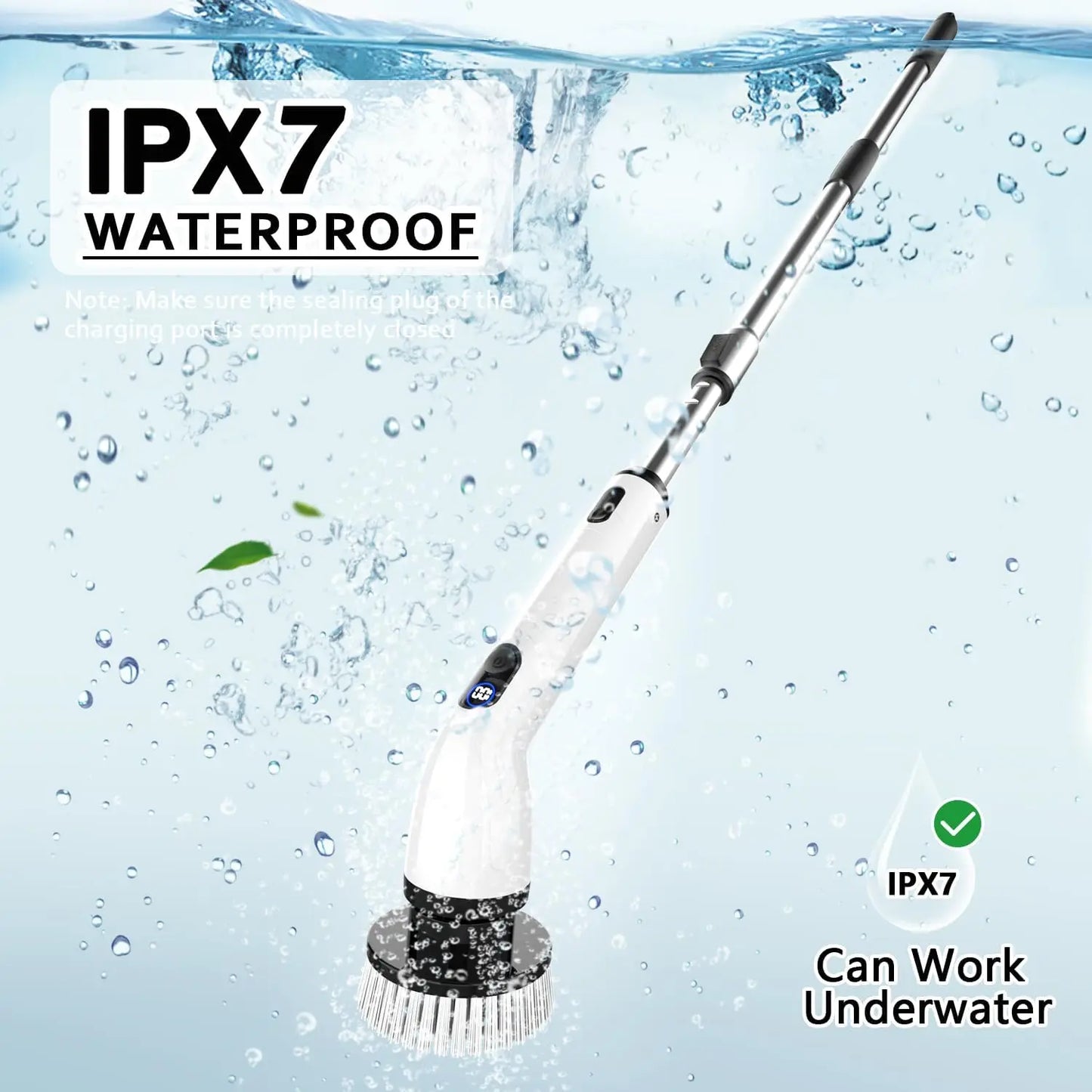 Electric Spin Scrubber, Full-Body Waterproof Bathroom Cleaner with LCD Display, 8 Heads, Adjustable Handle for Bathtub