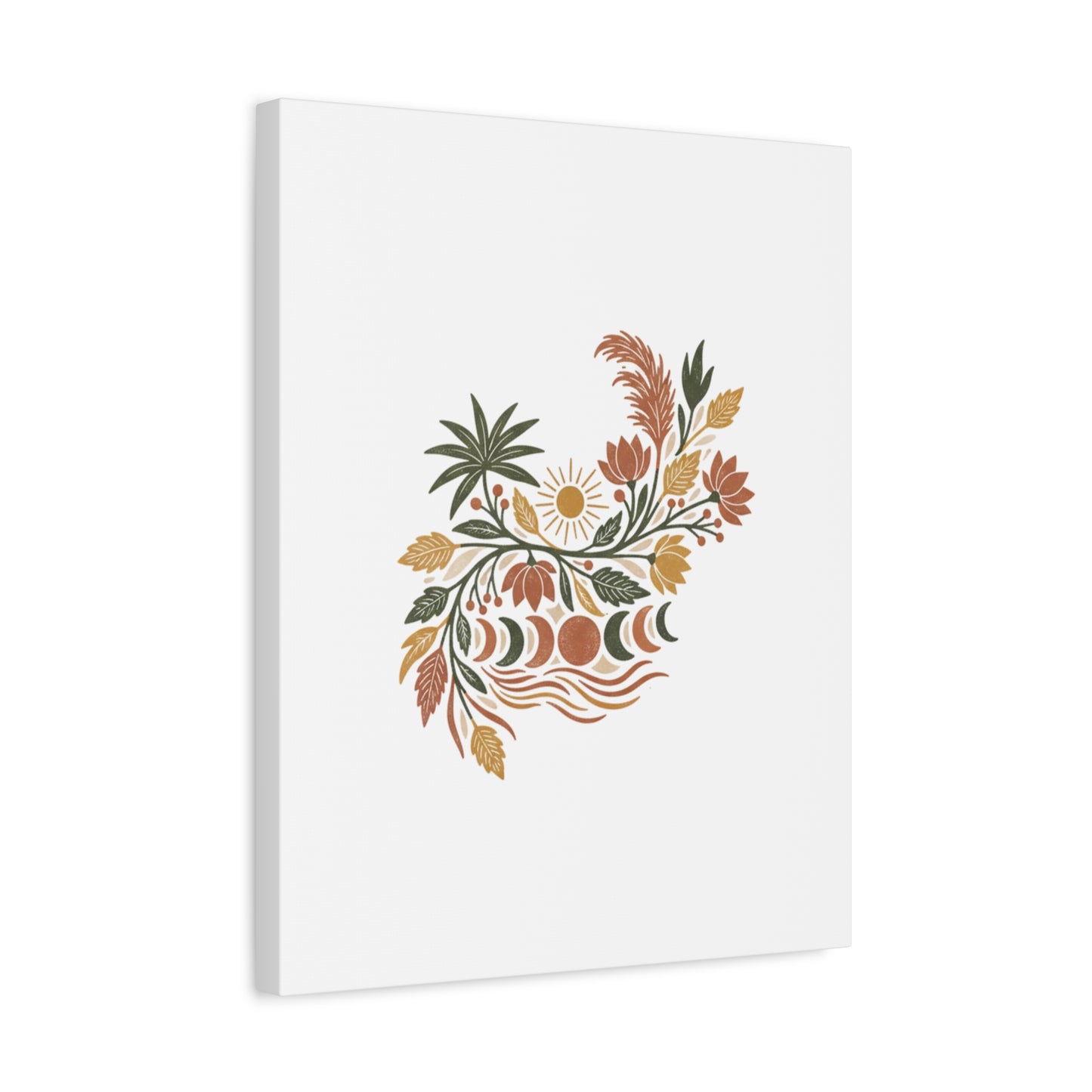 Boho Floral Moon Phase Canvas Print — Matte Stretched Wall Art
