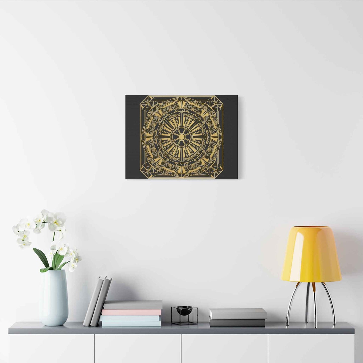 Gold Mandala Canvas Wall Art — Geometric Boho Matte Stretched Canvas