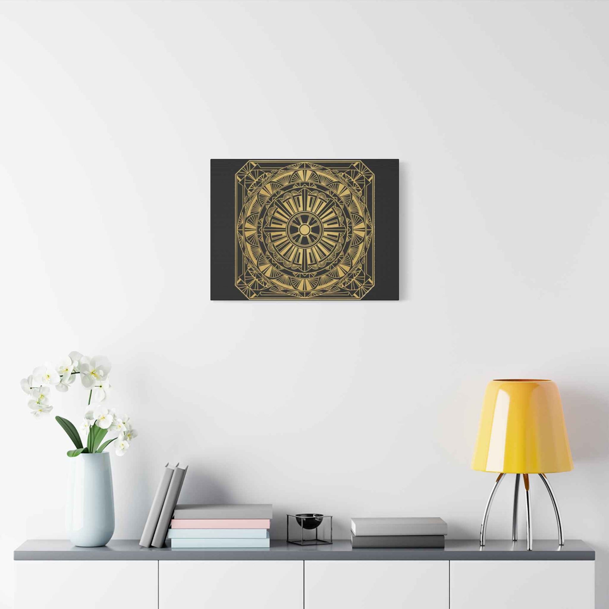 Gold Mandala Canvas Wall Art — Geometric Boho Matte Stretched Canvas