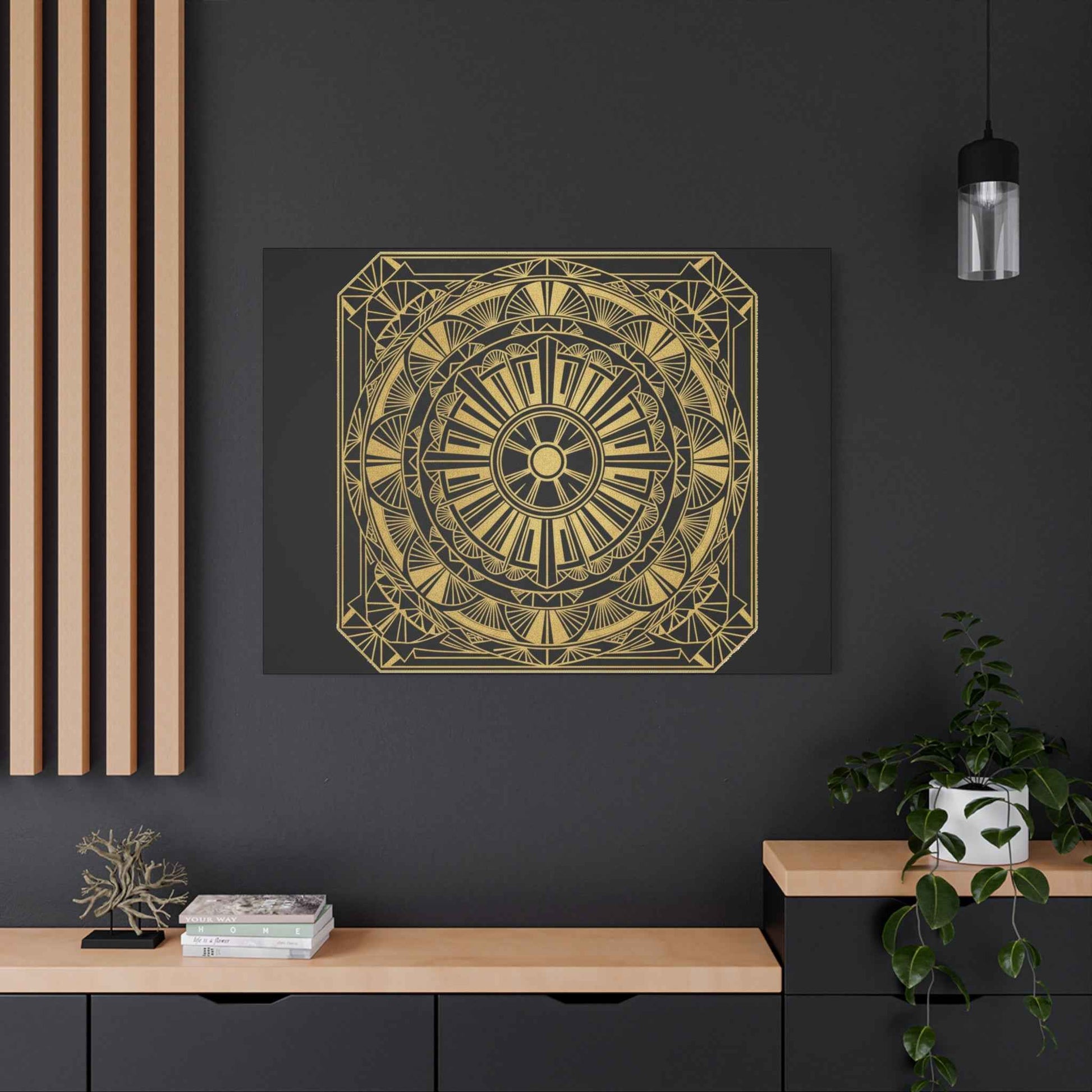 Gold Mandala Canvas Wall Art — Geometric Boho Matte Stretched Canvas