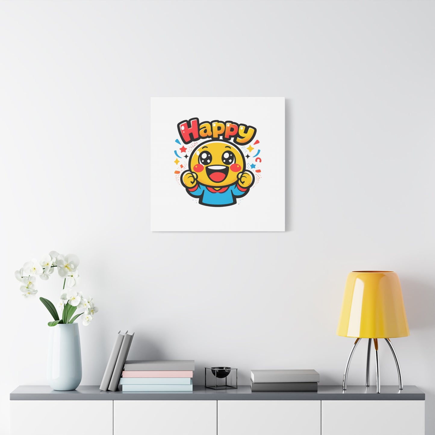 Happy Emoji Cartoon Canvas | Bold Cartoon, Thick Outline, Kawaii Minimal