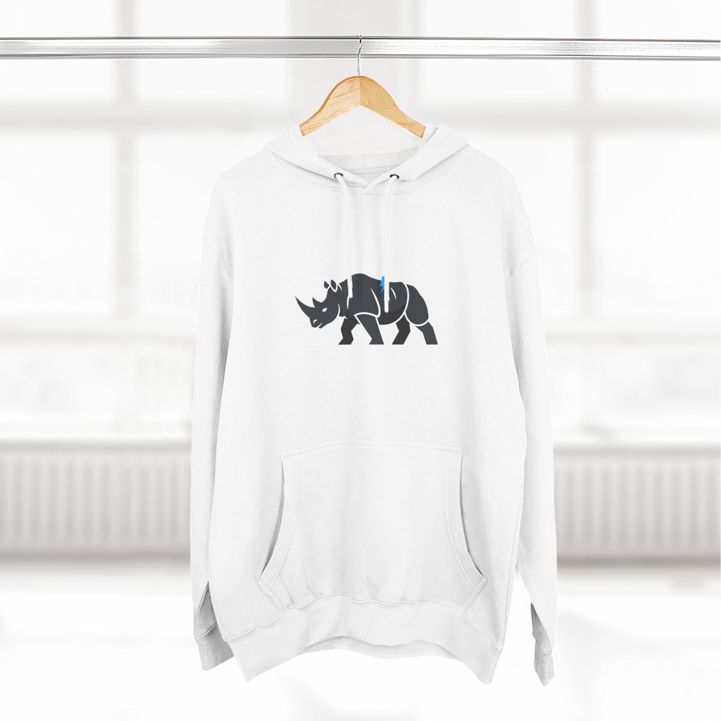 Rhino Silhouette Hoodie — Minimalist Three-Panel Rhino Graphic Sweatshirt