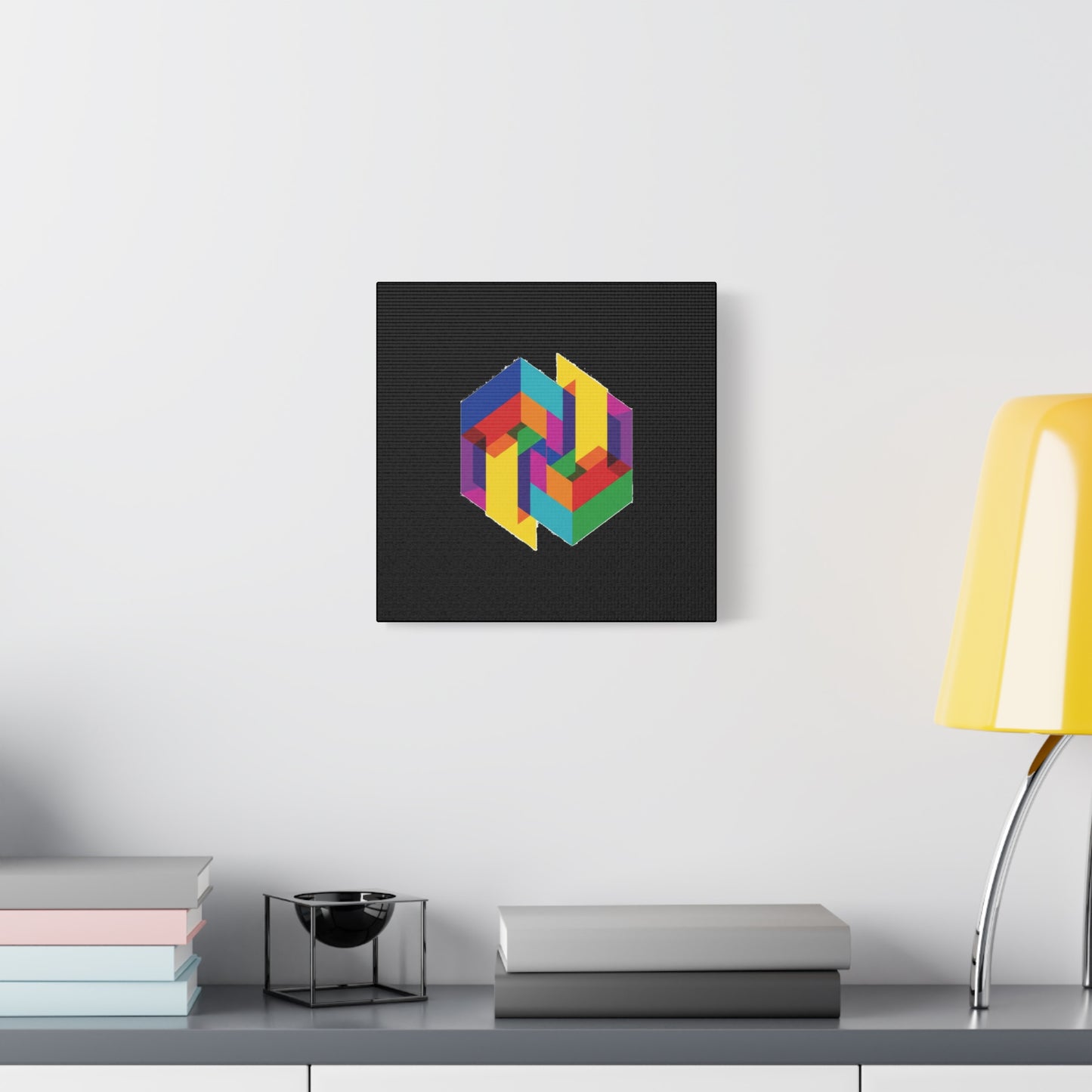 Colorful Geometric Cube Canvas Print — Modern Abstract Wall Art