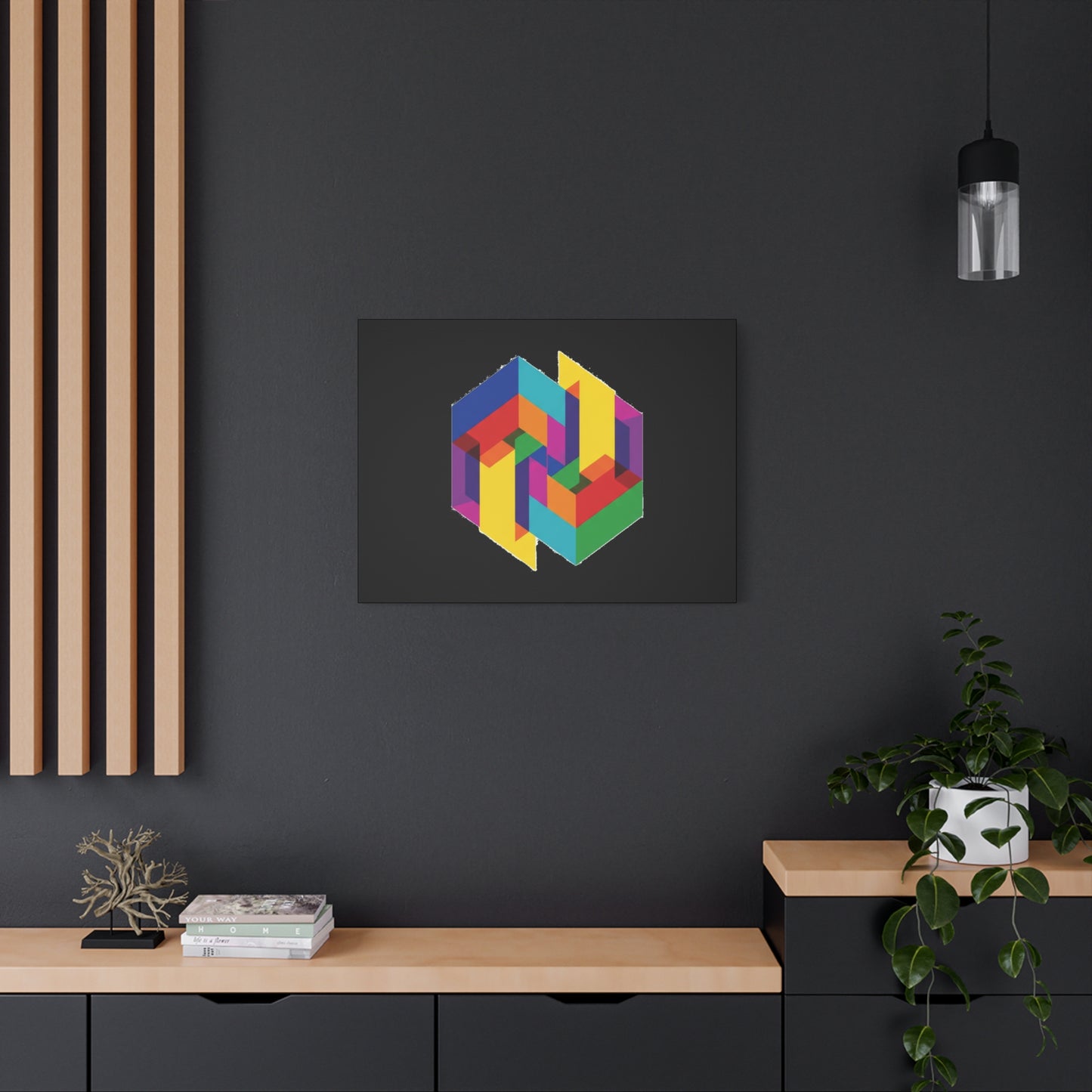 Colorful Geometric Cube Canvas Print — Modern Abstract Wall Art
