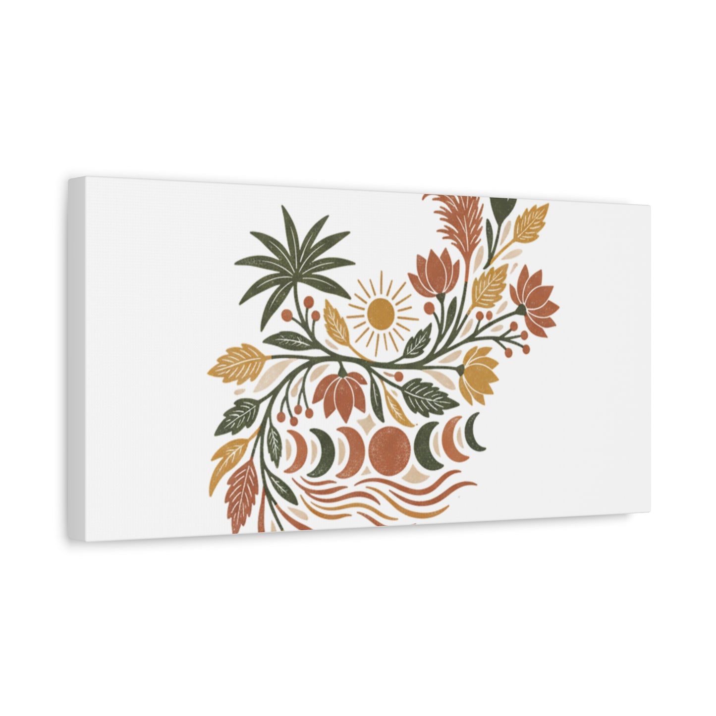 Boho Floral Moon Phase Canvas Print — Matte Stretched Wall Art