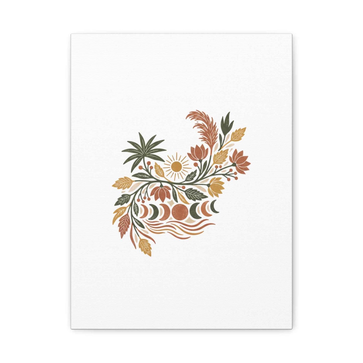 Boho Floral Moon Phase Canvas Print — Matte Stretched Wall Art