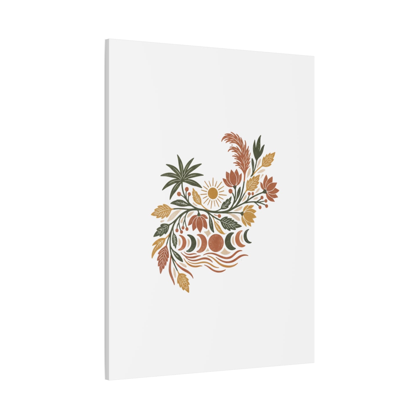 Boho Floral Moon Phase Canvas Print — Matte Stretched Wall Art