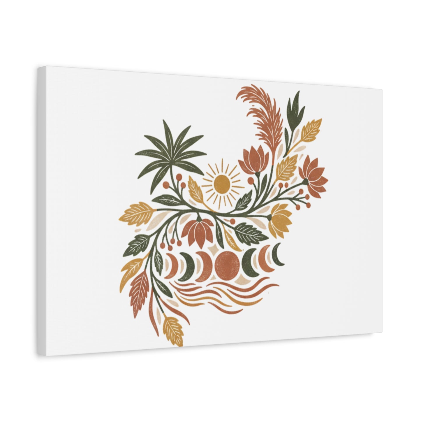 Boho Floral Moon Phase Canvas Print — Matte Stretched Wall Art
