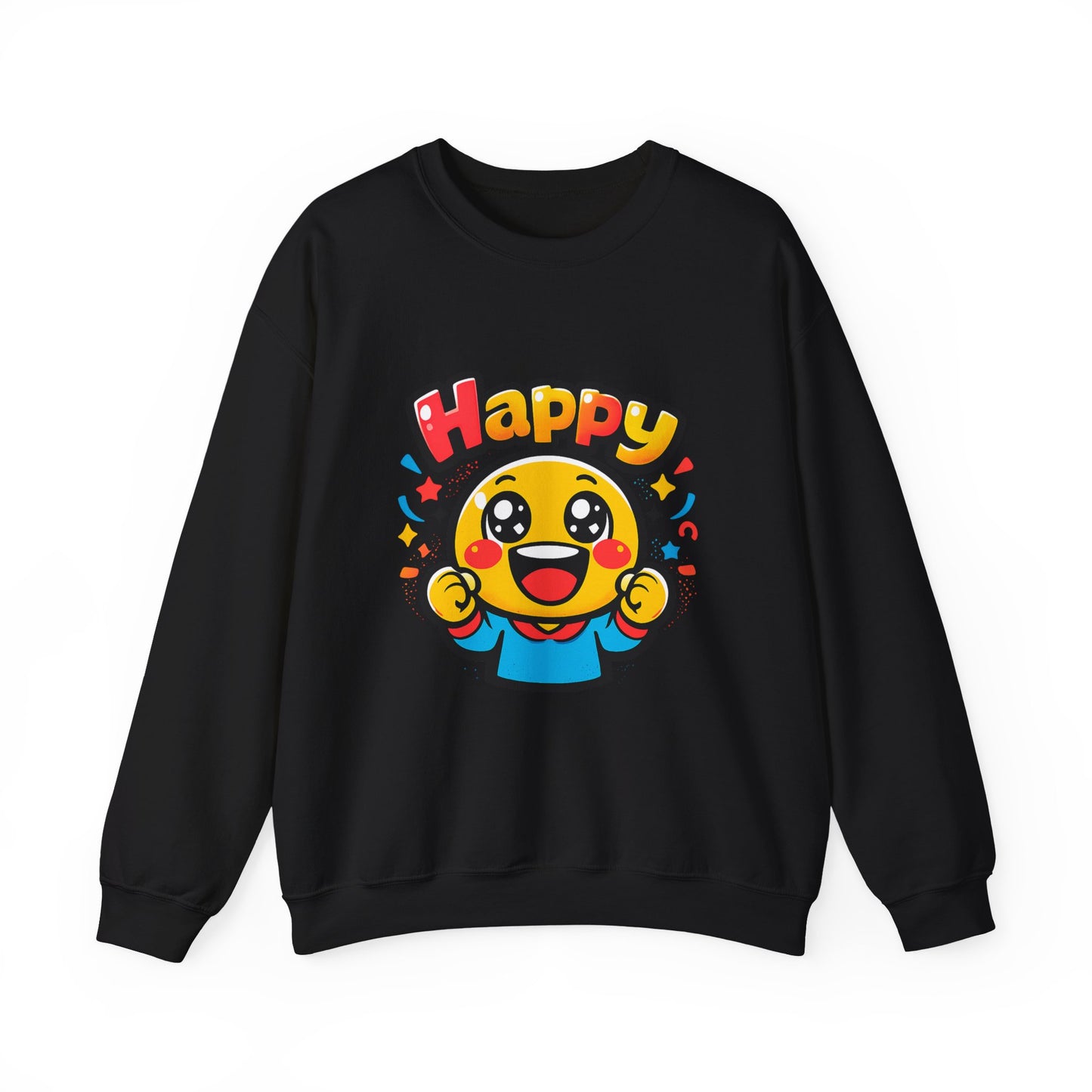 Happy Emoji Cartoon Crewneck Sweatshirt | kawaii minimal, thick outline