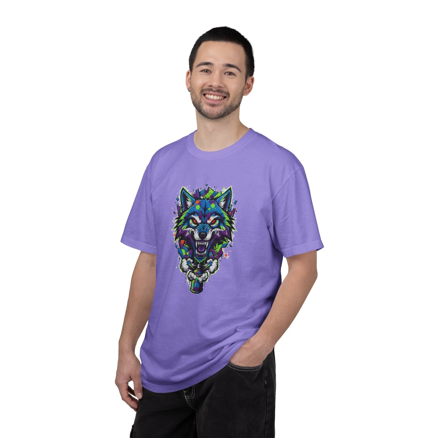 Colorful Geometric Wolf T-Shirt — Vibrant Tribal Wolf Graphic Tee