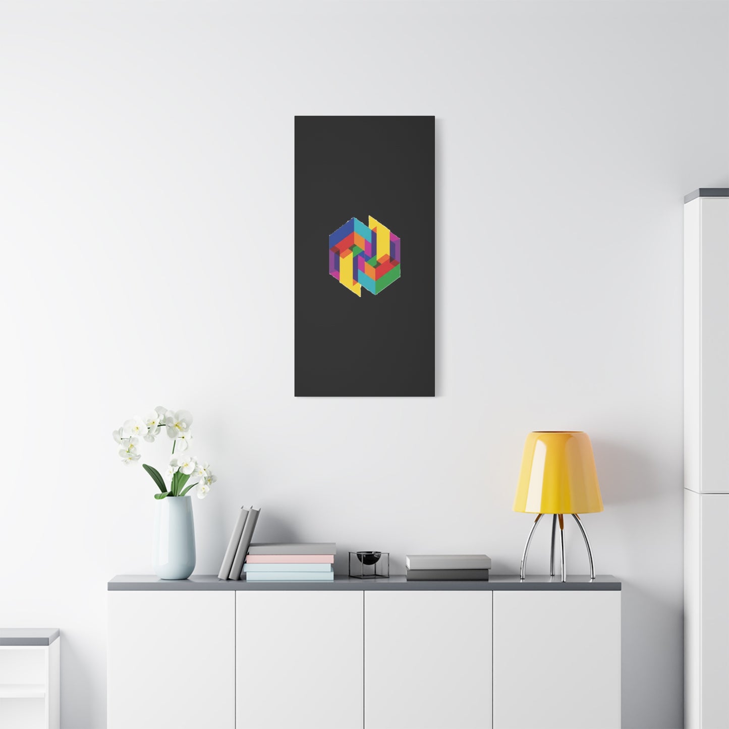 Colorful Geometric Cube Canvas Print — Modern Abstract Wall Art