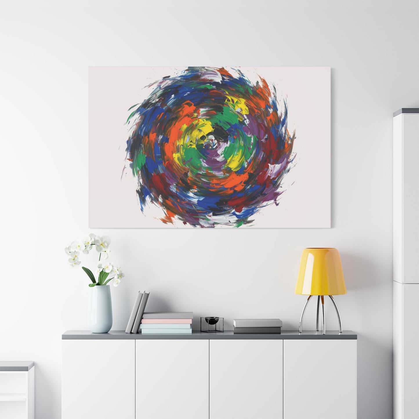 Abstract Color Swirl Canvas - Vibrant Circular Brushstroke Wall Art (Matte Stretched)