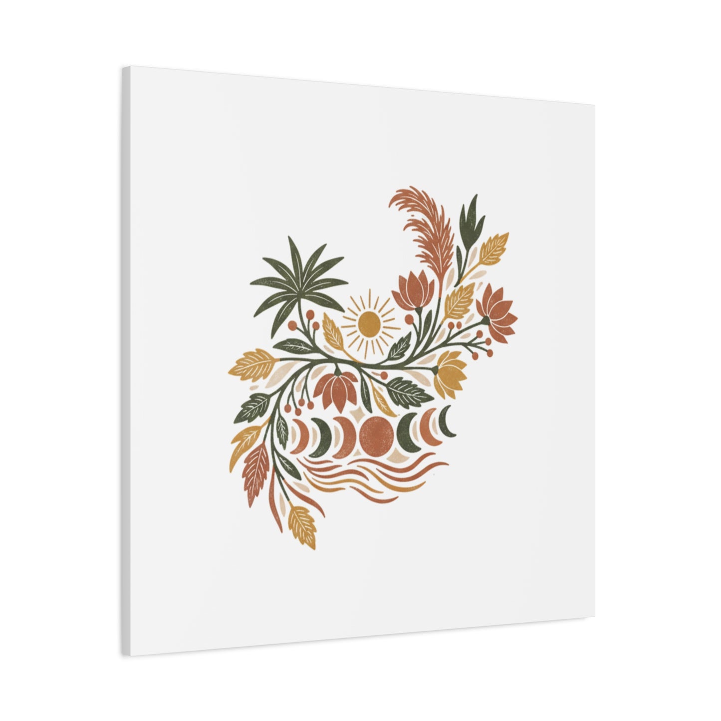 Boho Floral Moon Phase Canvas Print — Matte Stretched Wall Art