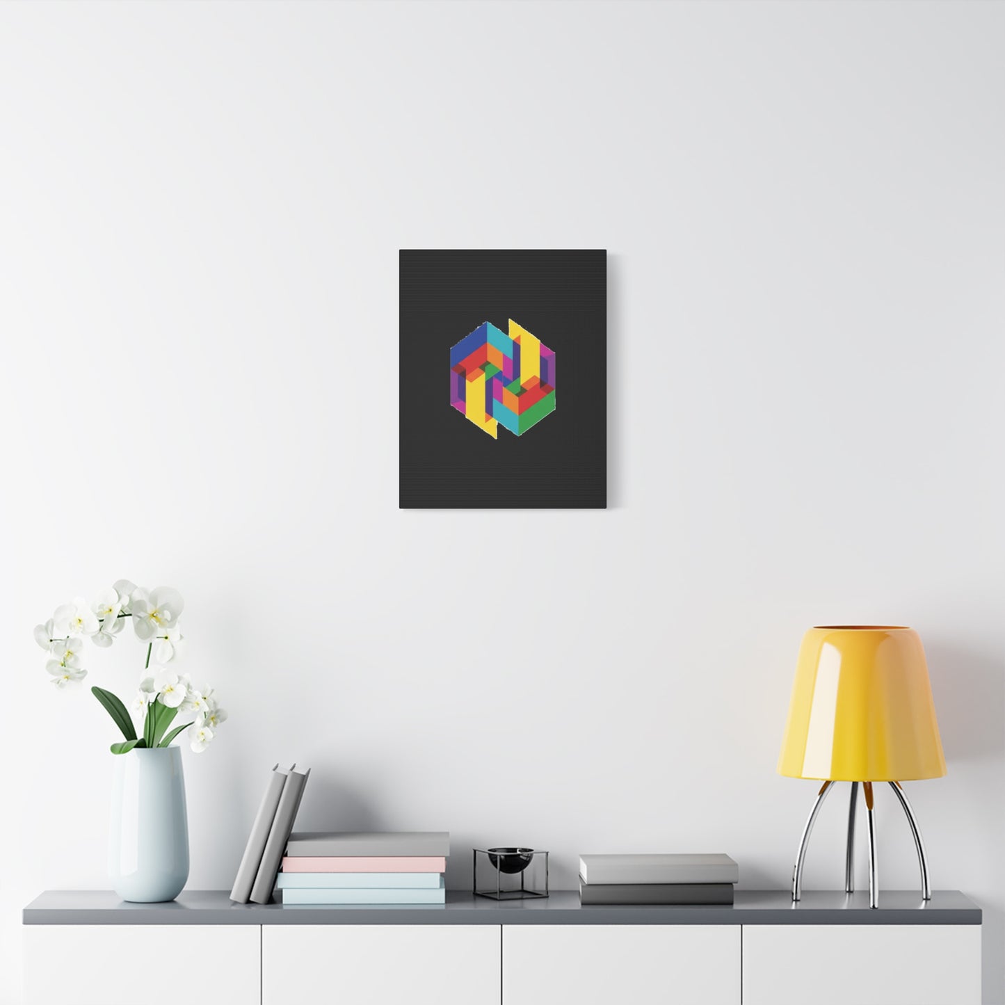 Colorful Geometric Cube Canvas Print — Modern Abstract Wall Art