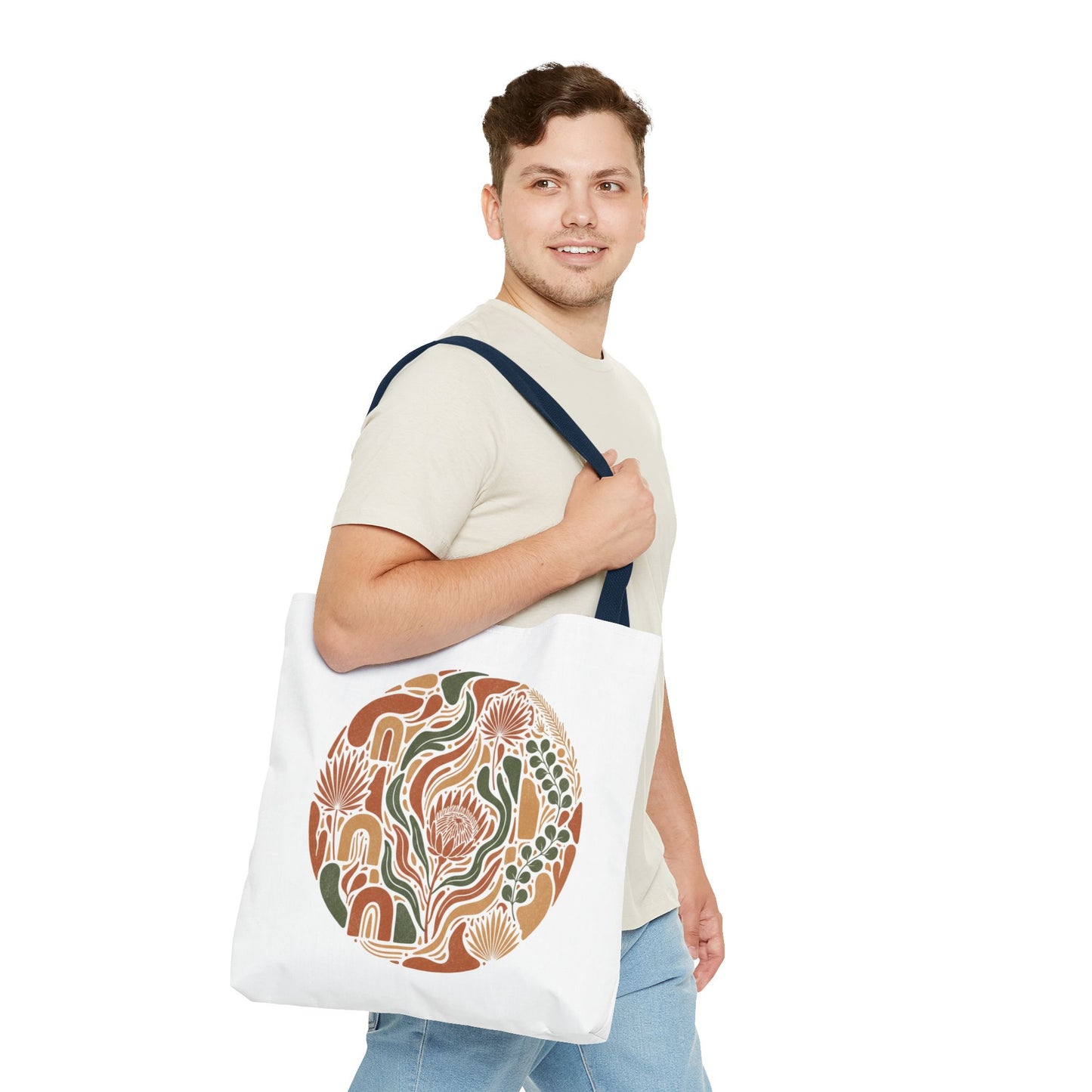 Floral Boho Tote Bag — Earthy Retro Circle Print