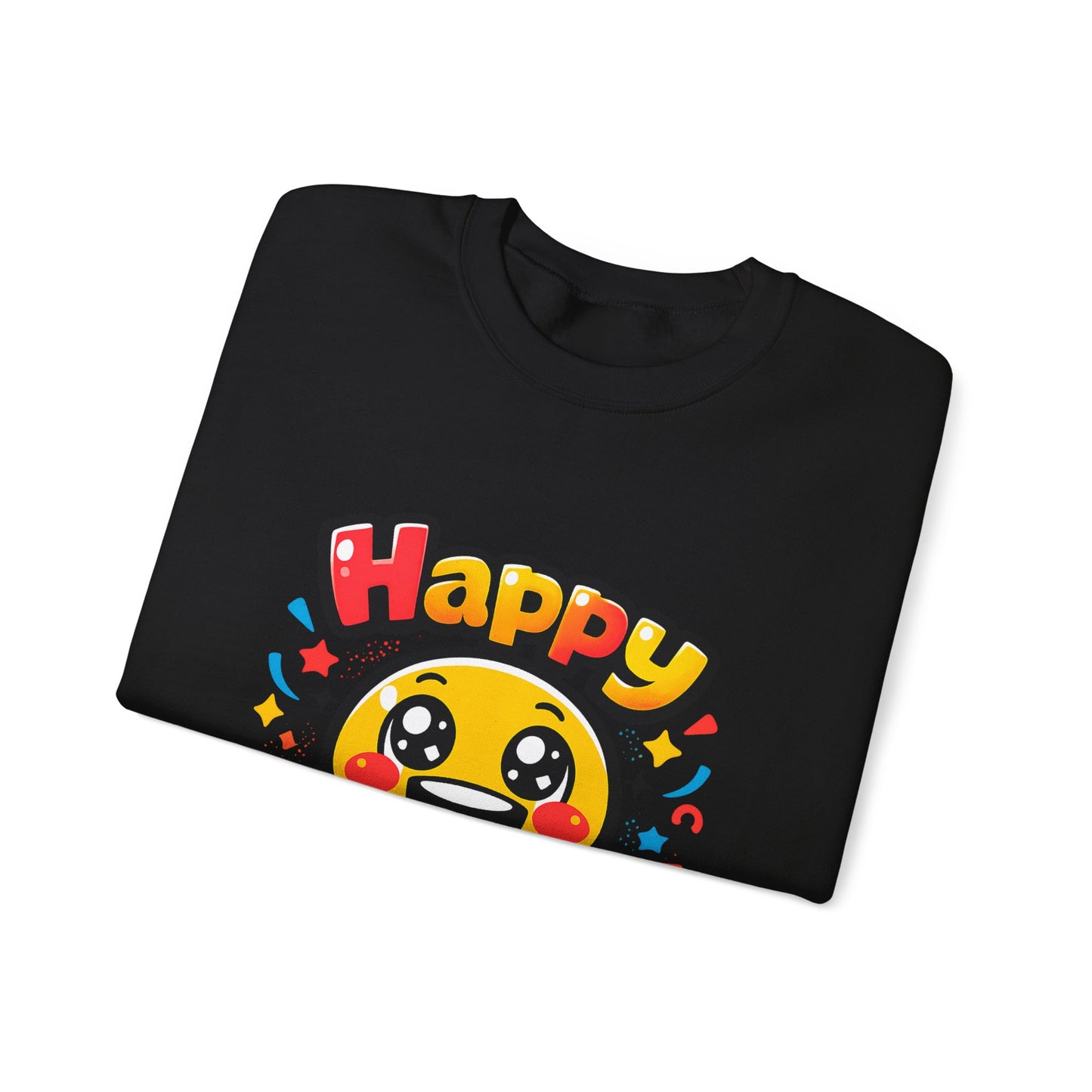 Happy Emoji Cartoon Crewneck Sweatshirt | kawaii minimal, thick outline