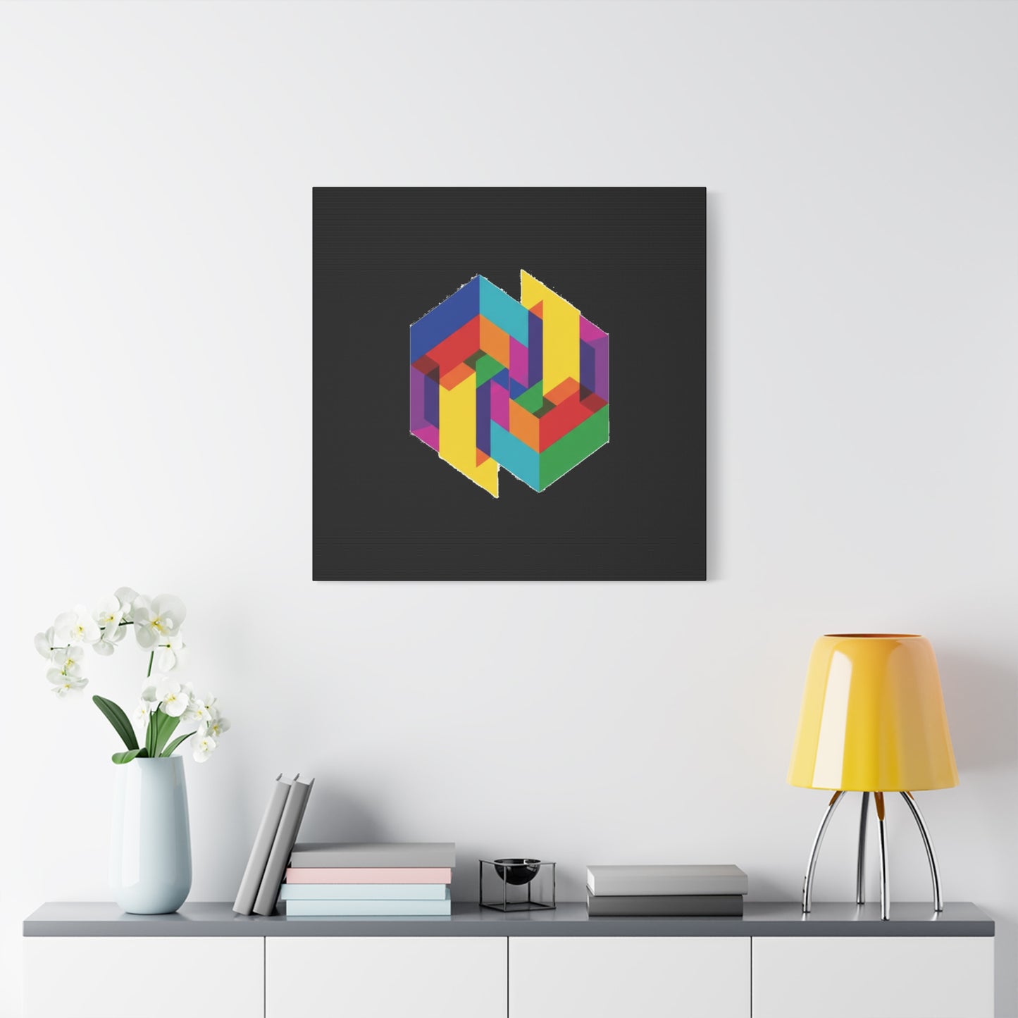 Colorful Geometric Cube Canvas Print — Modern Abstract Wall Art