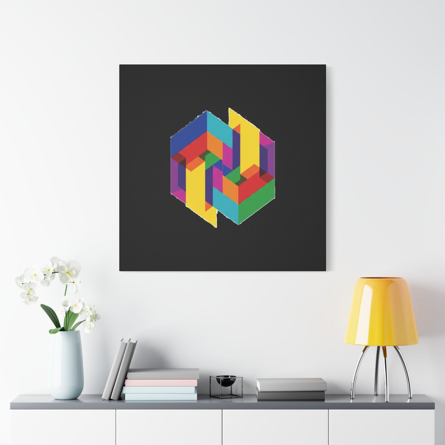 Colorful Geometric Cube Canvas Print — Modern Abstract Wall Art
