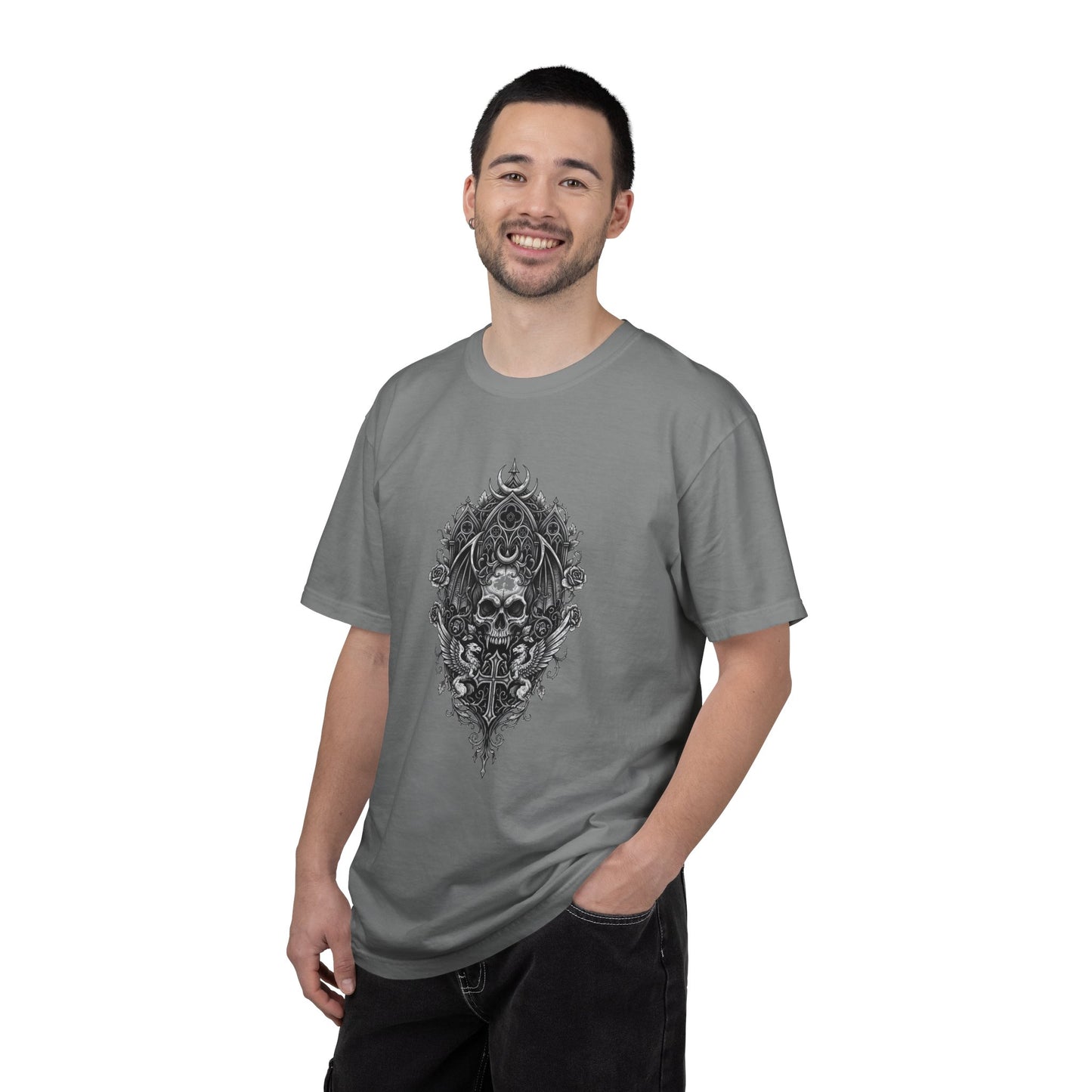 Skull & Cross Key Gothic T-Shirt — Ornate Dark Art Graphic Tee