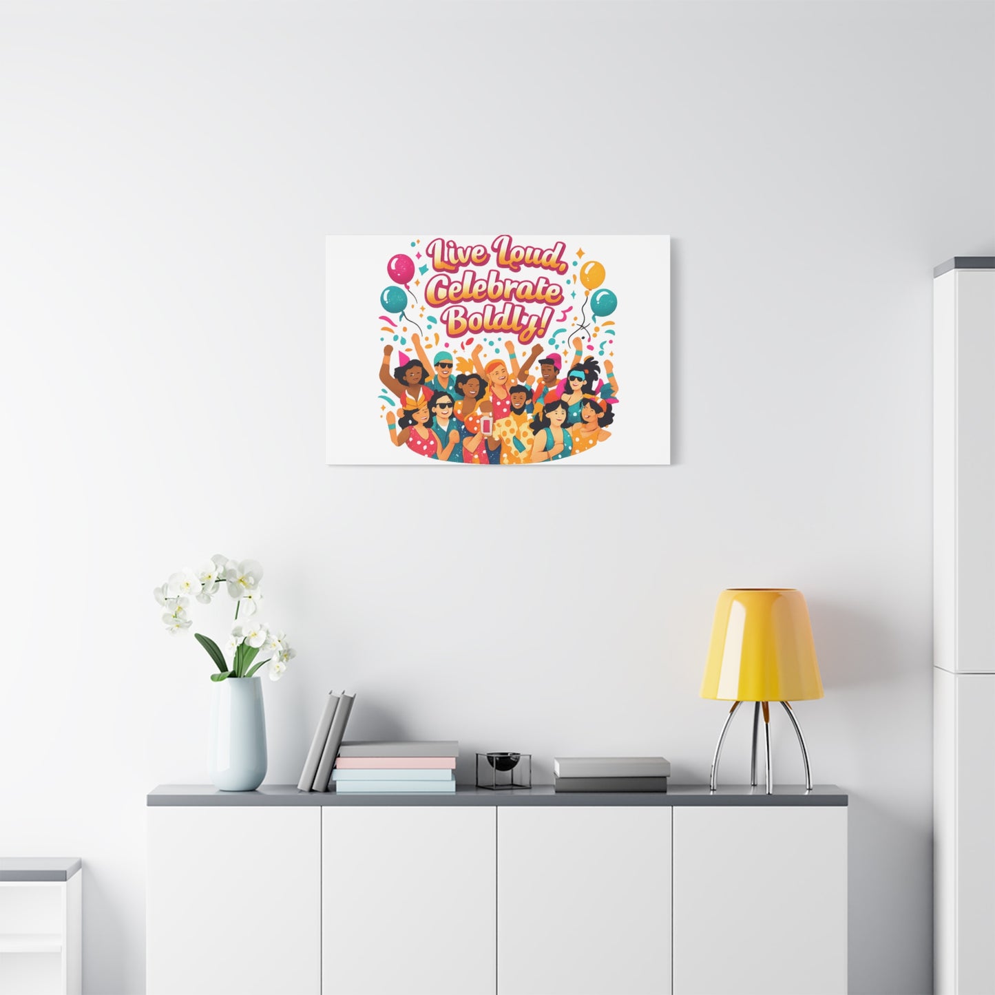 Live Loud Celebrate Boldly Canvas | Carnival Fiesta Confetti, Neon brights
