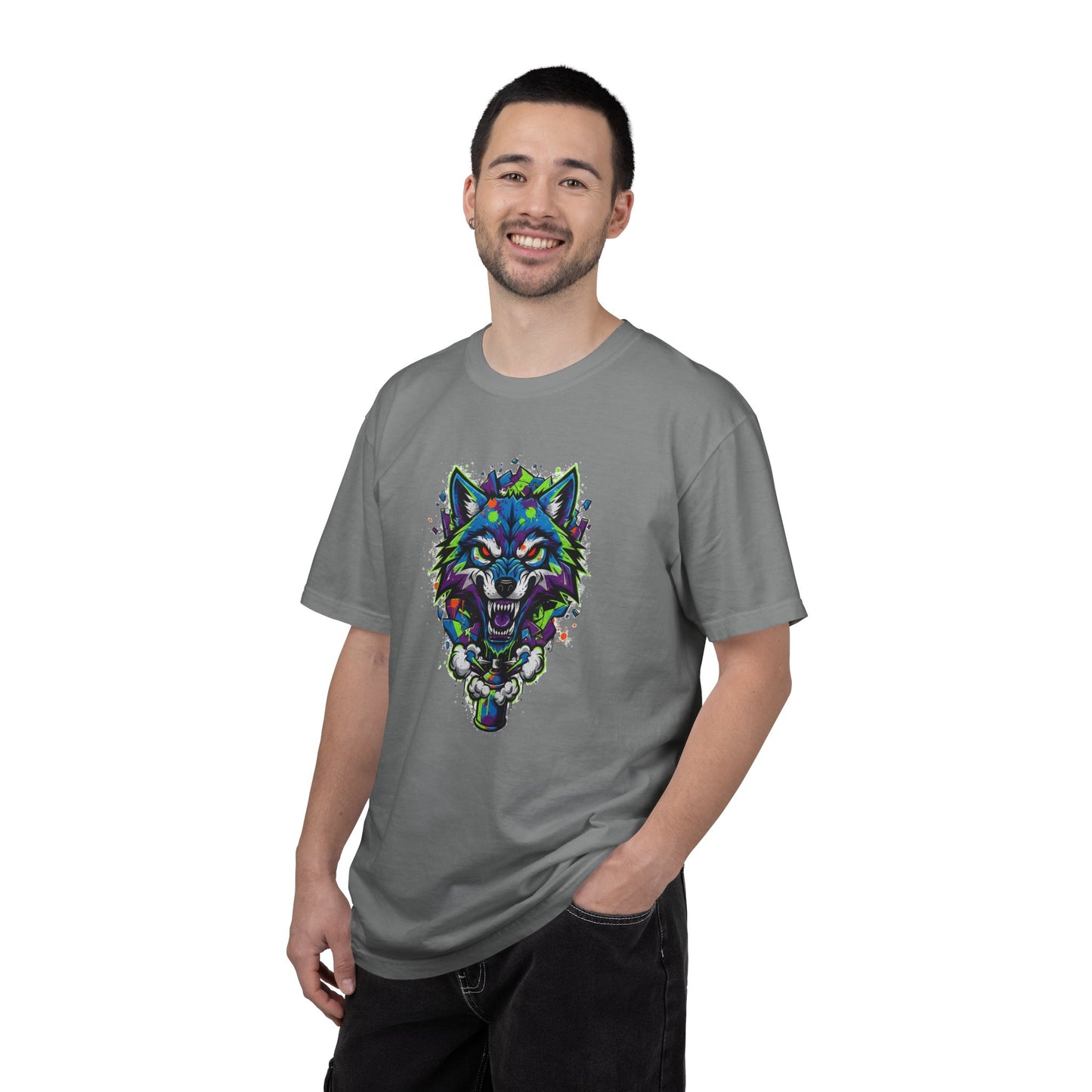Colorful Geometric Wolf T-Shirt — Vibrant Tribal Wolf Graphic Tee