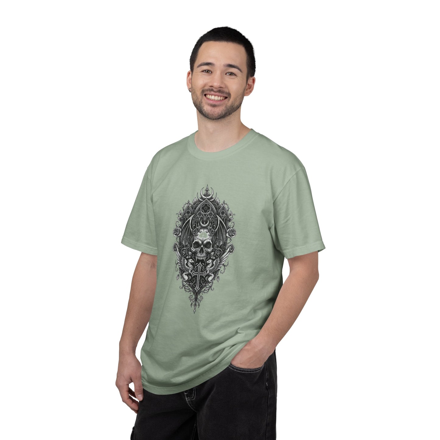 Skull & Cross Key Gothic T-Shirt — Ornate Dark Art Graphic Tee