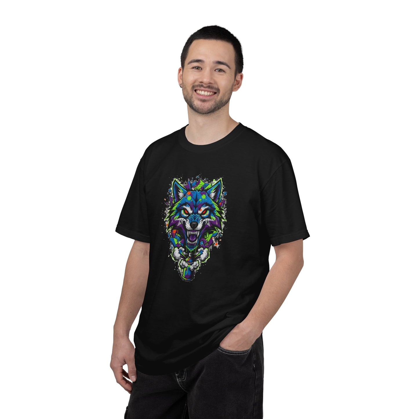 Colorful Geometric Wolf T-Shirt — Vibrant Tribal Wolf Graphic Tee
