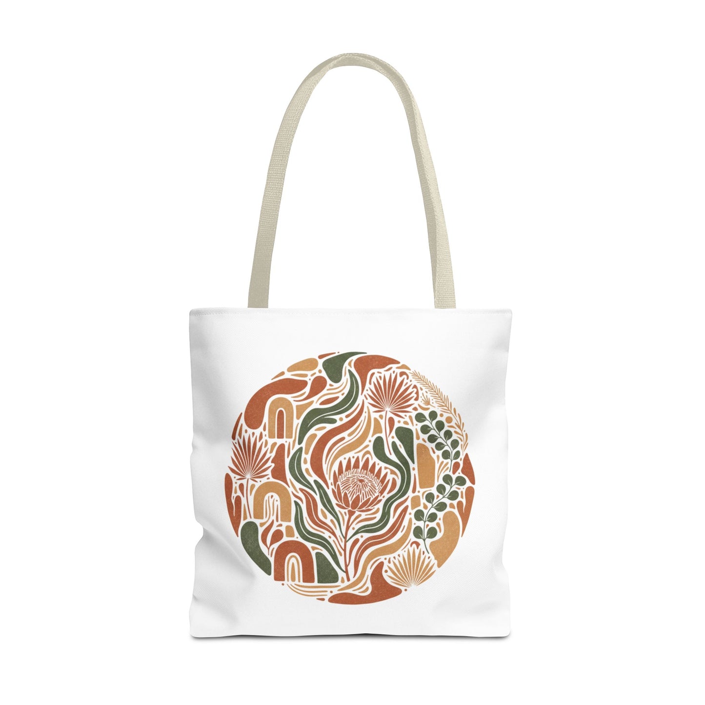 Floral Boho Tote Bag — Earthy Retro Circle Print