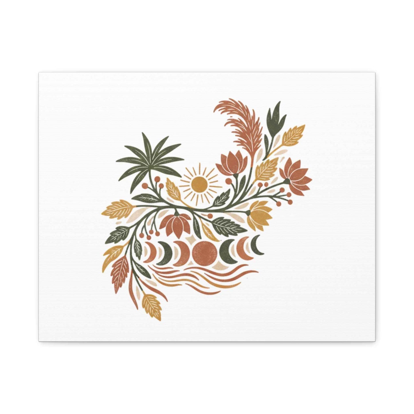 Boho Floral Moon Phase Canvas Print — Matte Stretched Wall Art