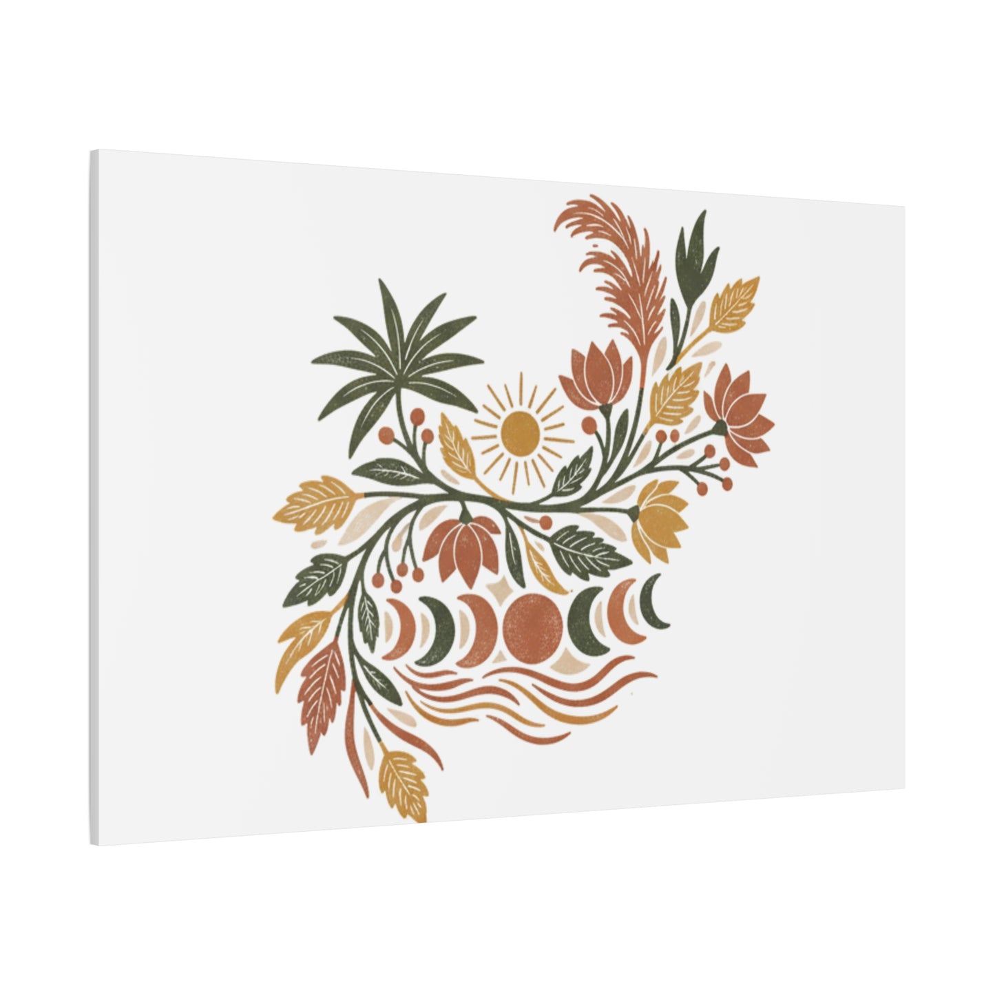 Boho Floral Moon Phase Canvas Print — Matte Stretched Wall Art