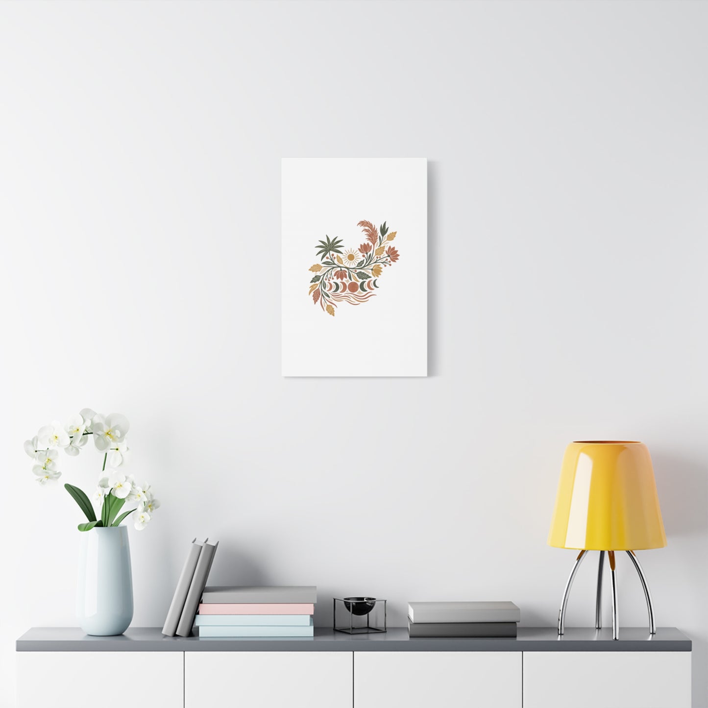Boho Floral Moon Phase Canvas Print — Matte Stretched Wall Art