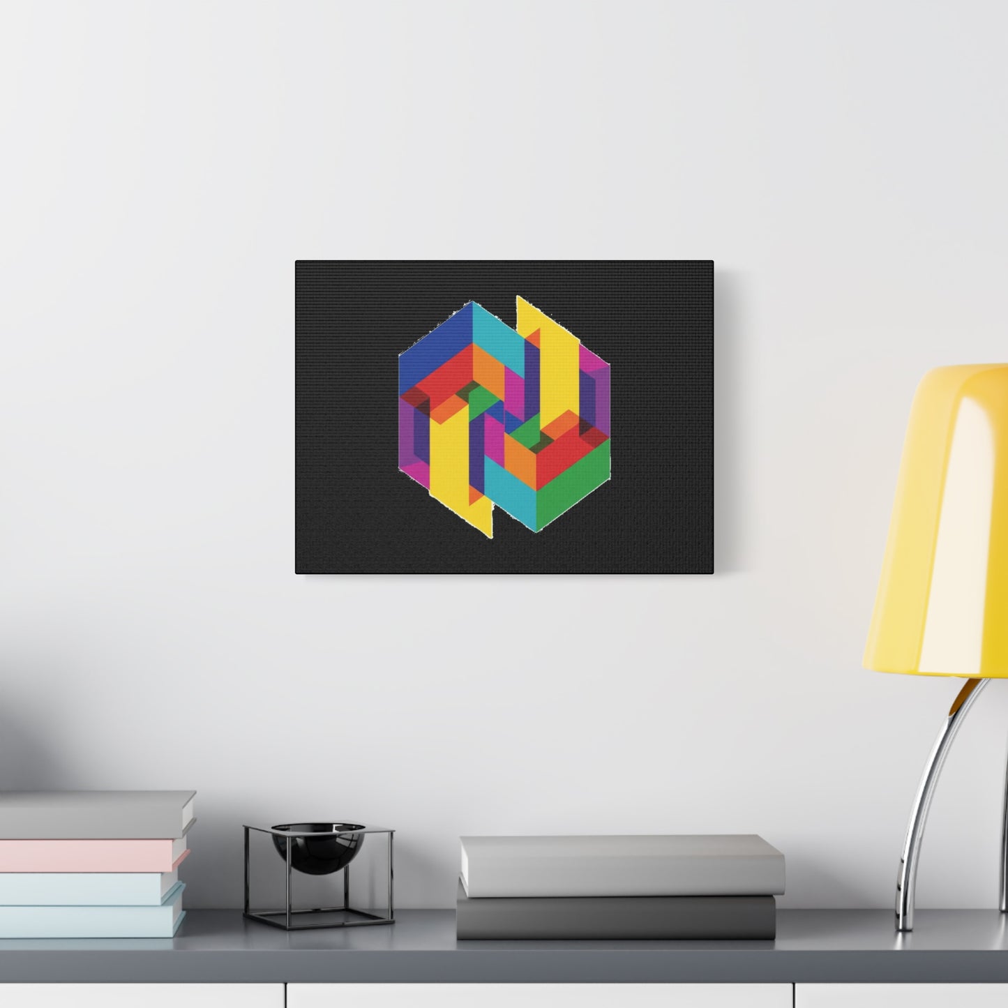 Colorful Geometric Cube Canvas Print — Modern Abstract Wall Art