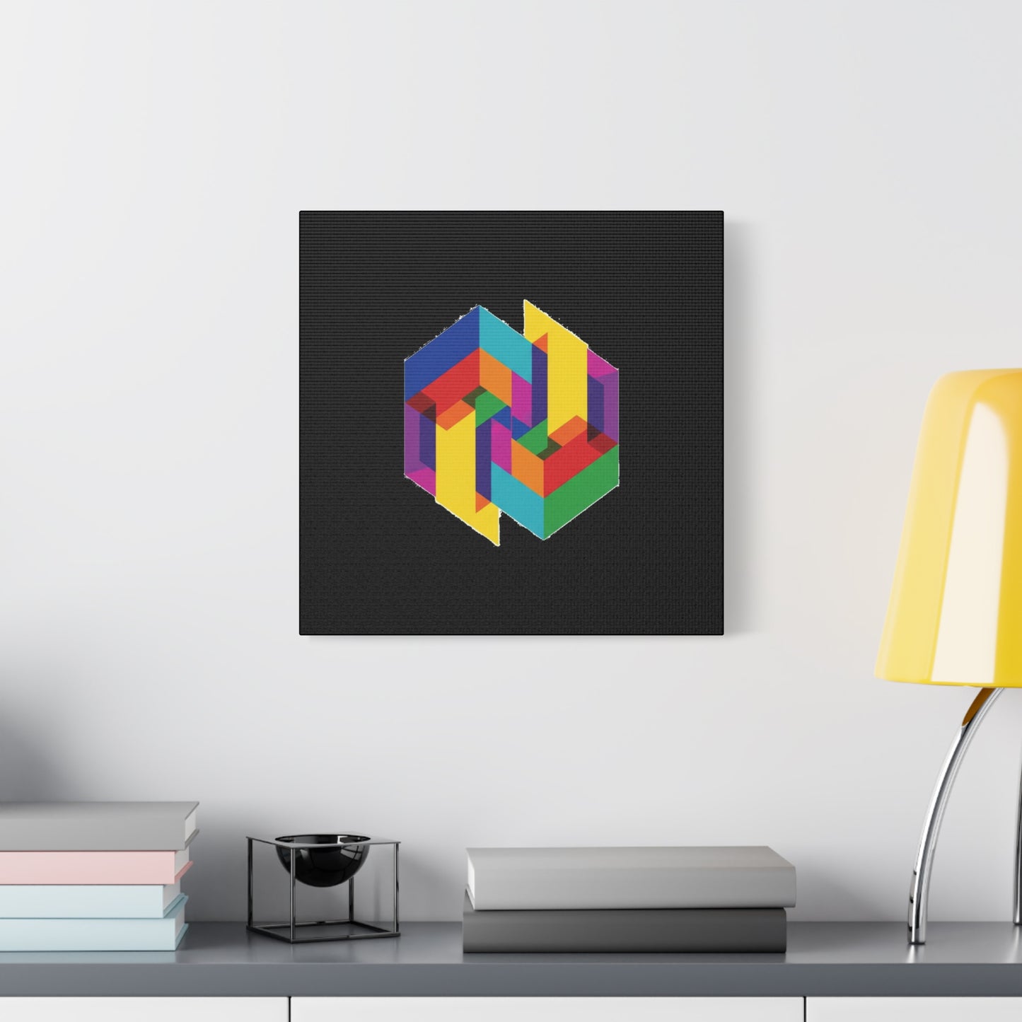 Colorful Geometric Cube Canvas Print — Modern Abstract Wall Art