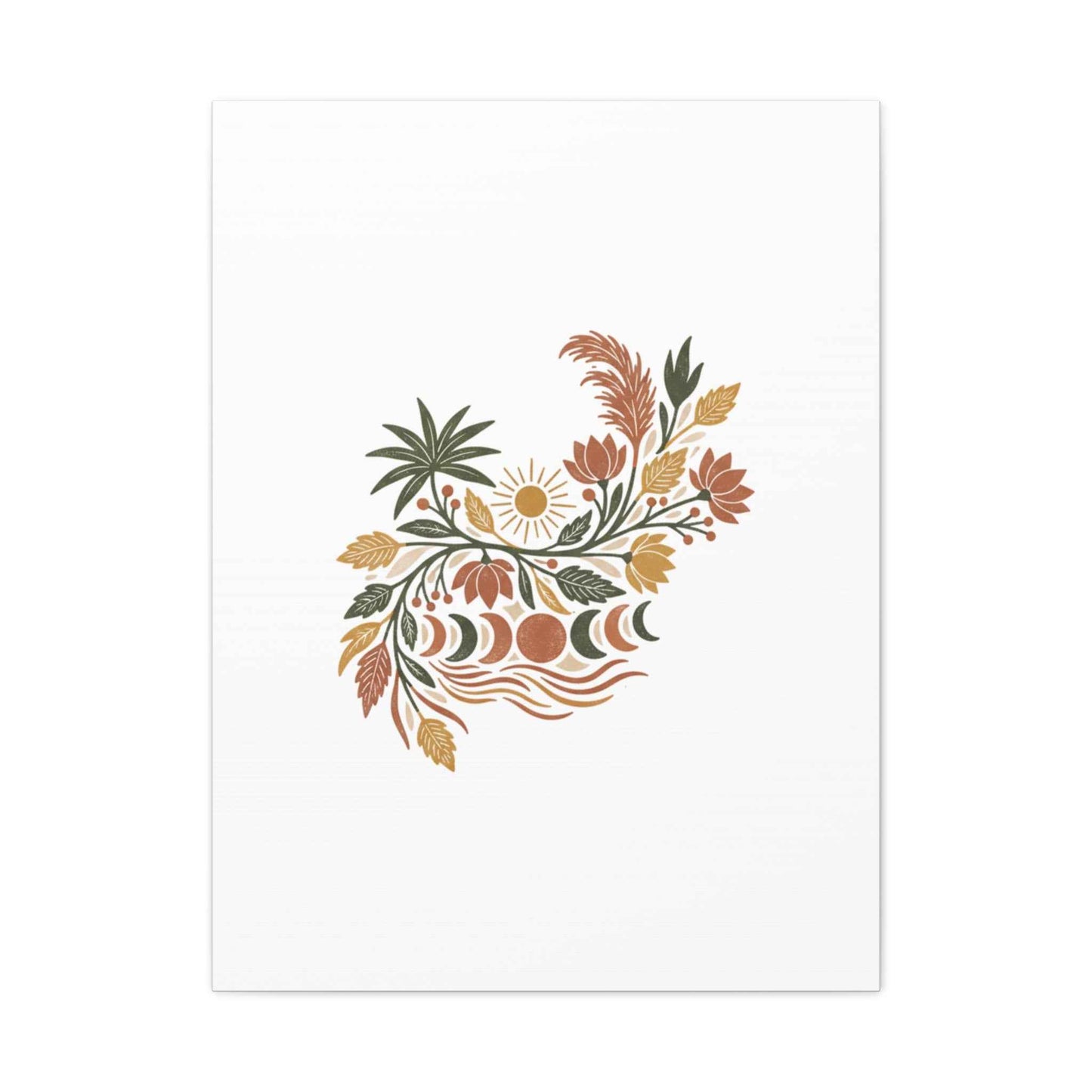 Boho Floral Moon Phase Canvas Print — Matte Stretched Wall Art