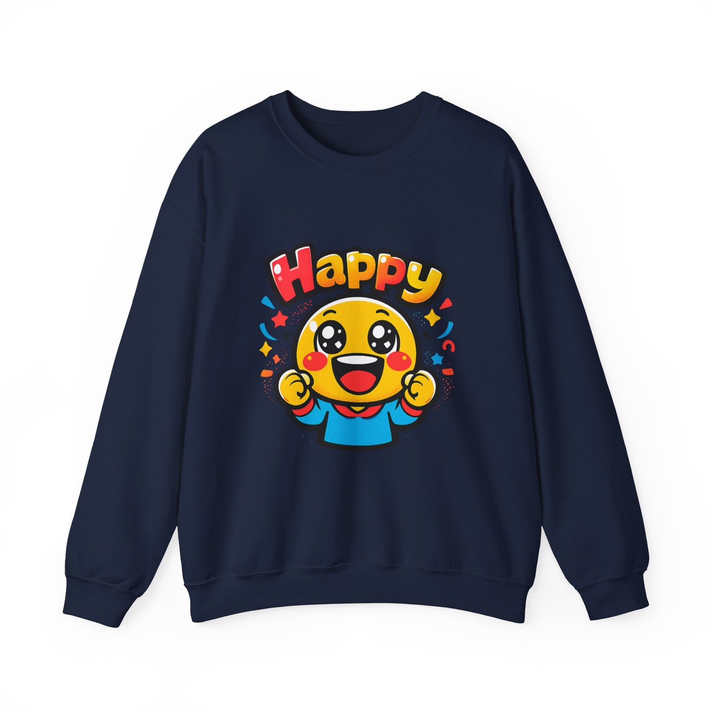 Happy Emoji Cartoon Crewneck Sweatshirt | kawaii minimal, thick outline