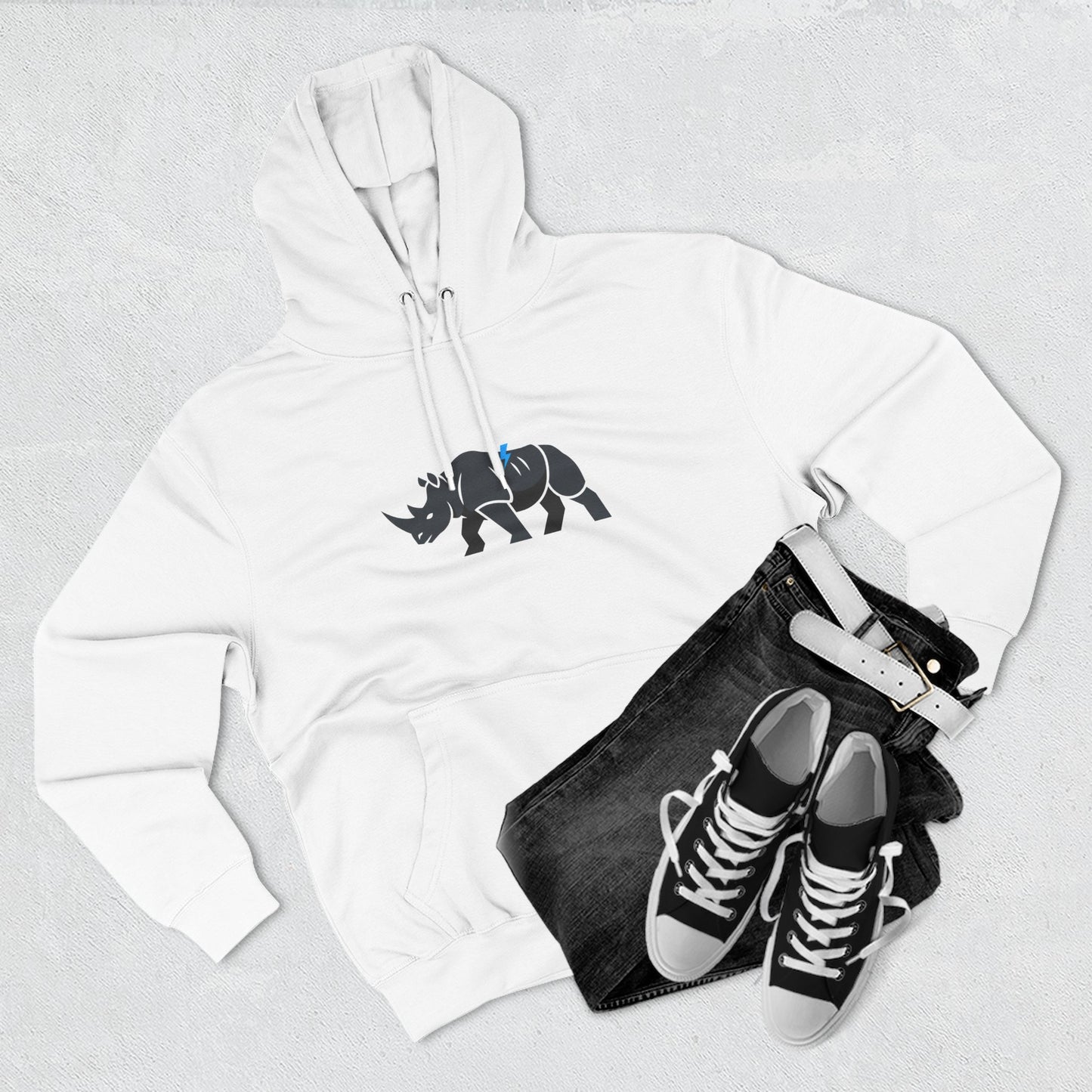 Rhino Silhouette Hoodie — Minimalist Three-Panel Rhino Graphic Sweatshirt