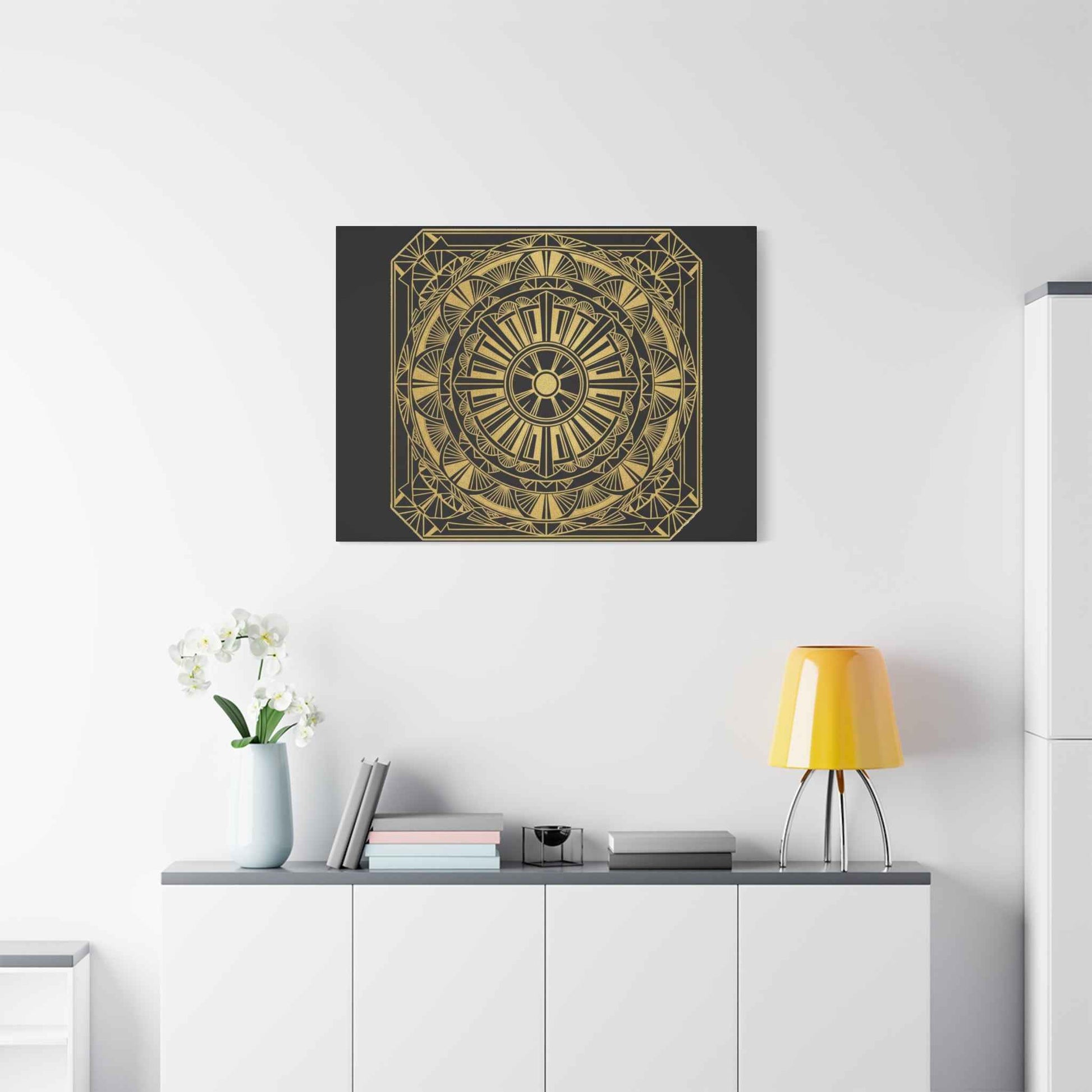 Gold Mandala Canvas Wall Art — Geometric Boho Matte Stretched Canvas