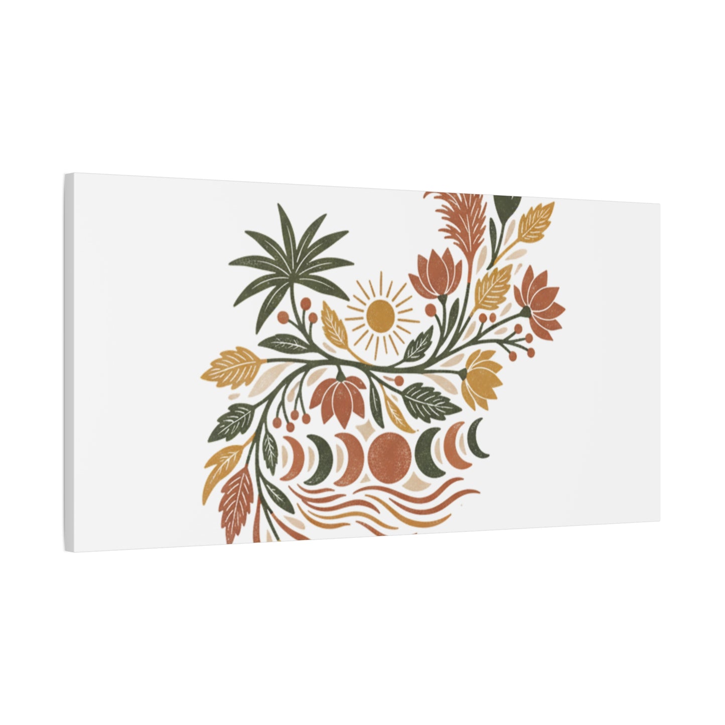 Boho Floral Moon Phase Canvas Print — Matte Stretched Wall Art