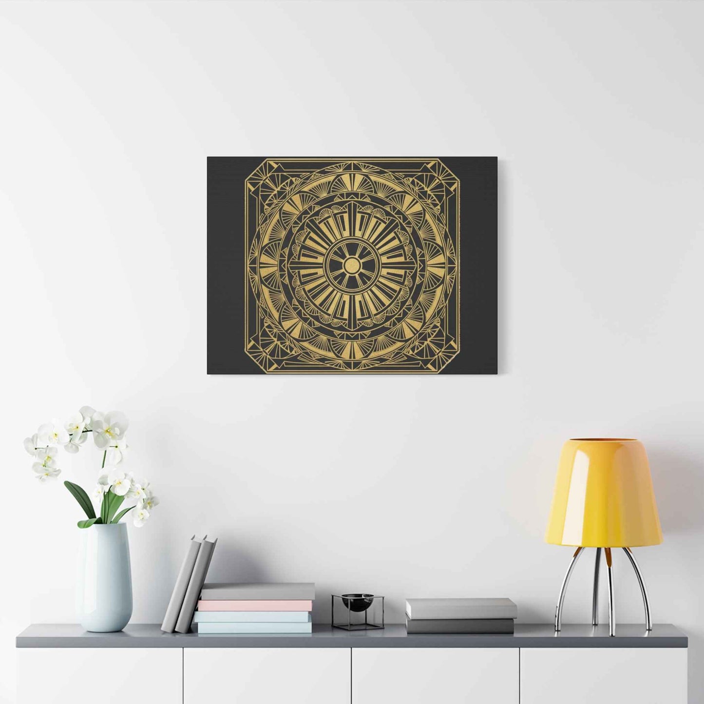 Gold Mandala Canvas Wall Art — Geometric Boho Matte Stretched Canvas