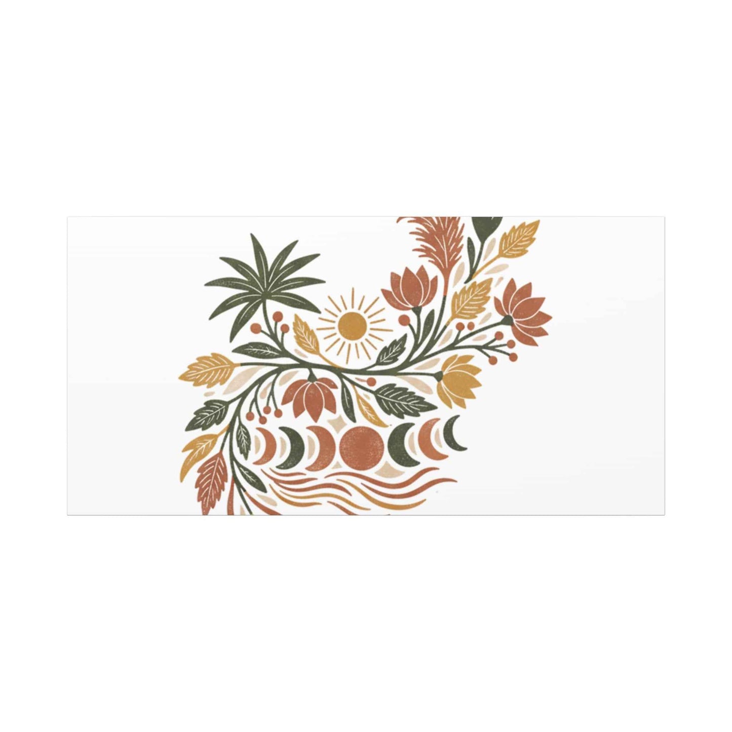 Boho Floral Moon Phase Canvas Print — Matte Stretched Wall Art