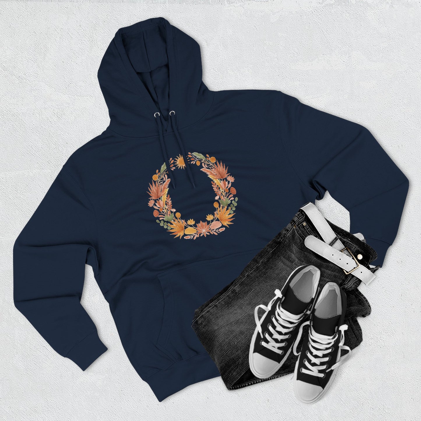 Floral Wreath Hoodie — Autumn Botanical Pullover