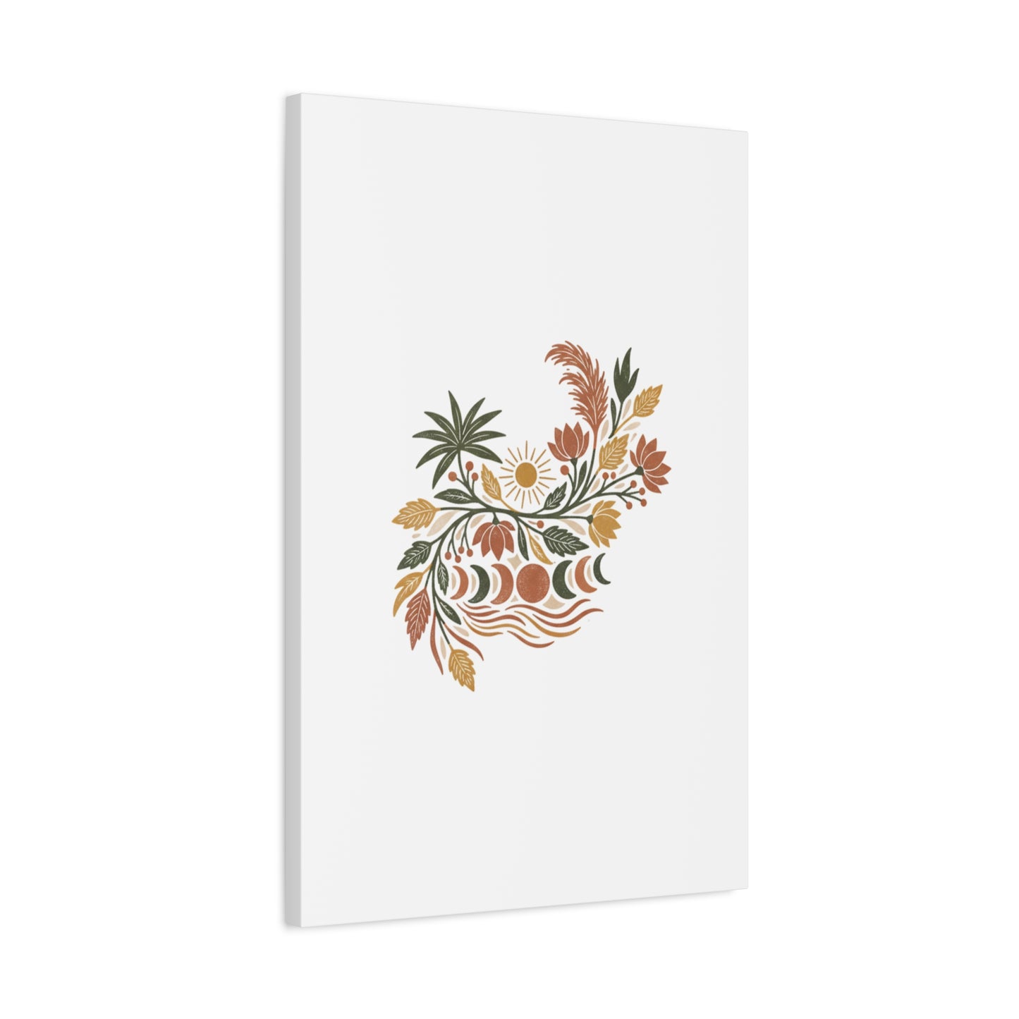 Boho Floral Moon Phase Canvas Print — Matte Stretched Wall Art