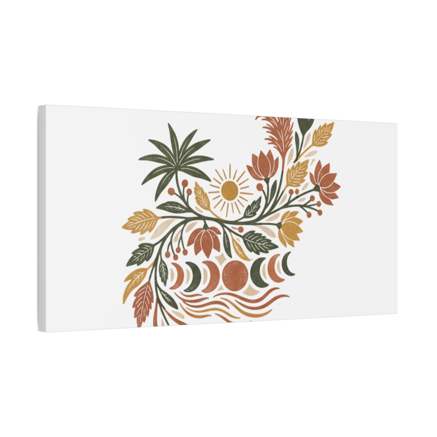 Boho Floral Moon Phase Canvas Print — Matte Stretched Wall Art