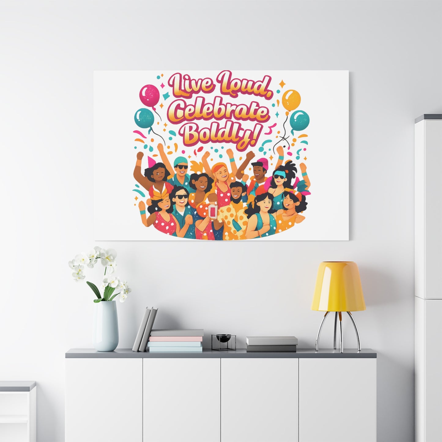 Live Loud Celebrate Boldly Canvas | Carnival Fiesta Confetti, Neon brights