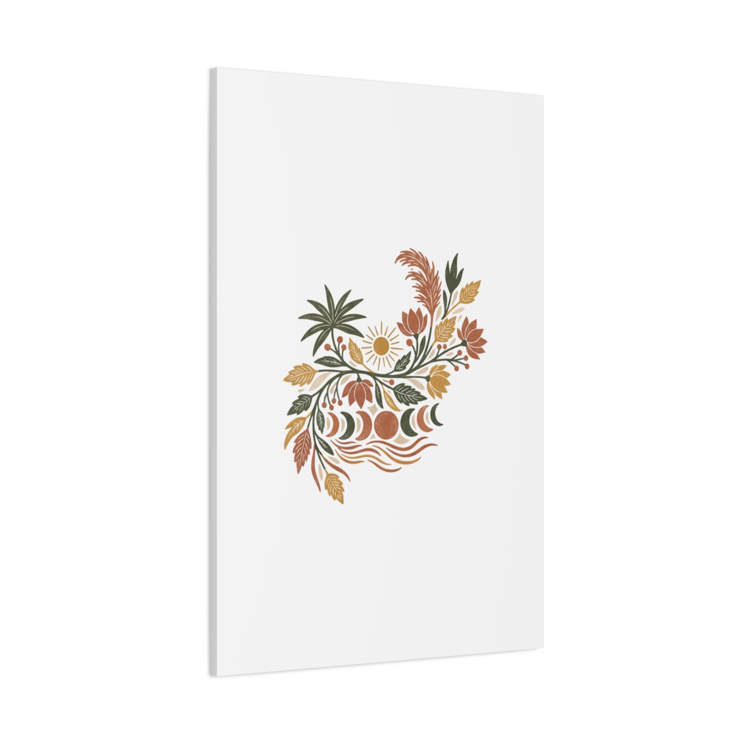 Boho Floral Moon Phase Canvas Print — Matte Stretched Wall Art